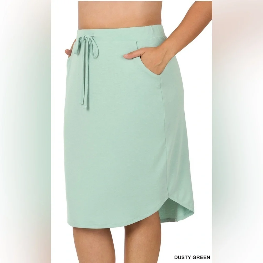 New!PLUS SIZE ELASTIC WAIST SELF TIE TULIP HEM SKIRT SIDE POCKETS Size 1…